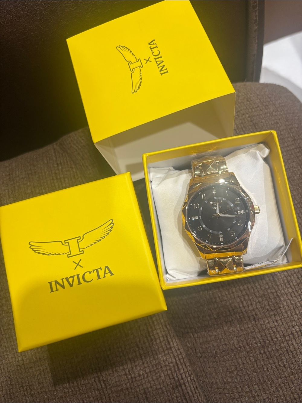 Invicta Gold and Black Men's Watch in Yellow Branded Box